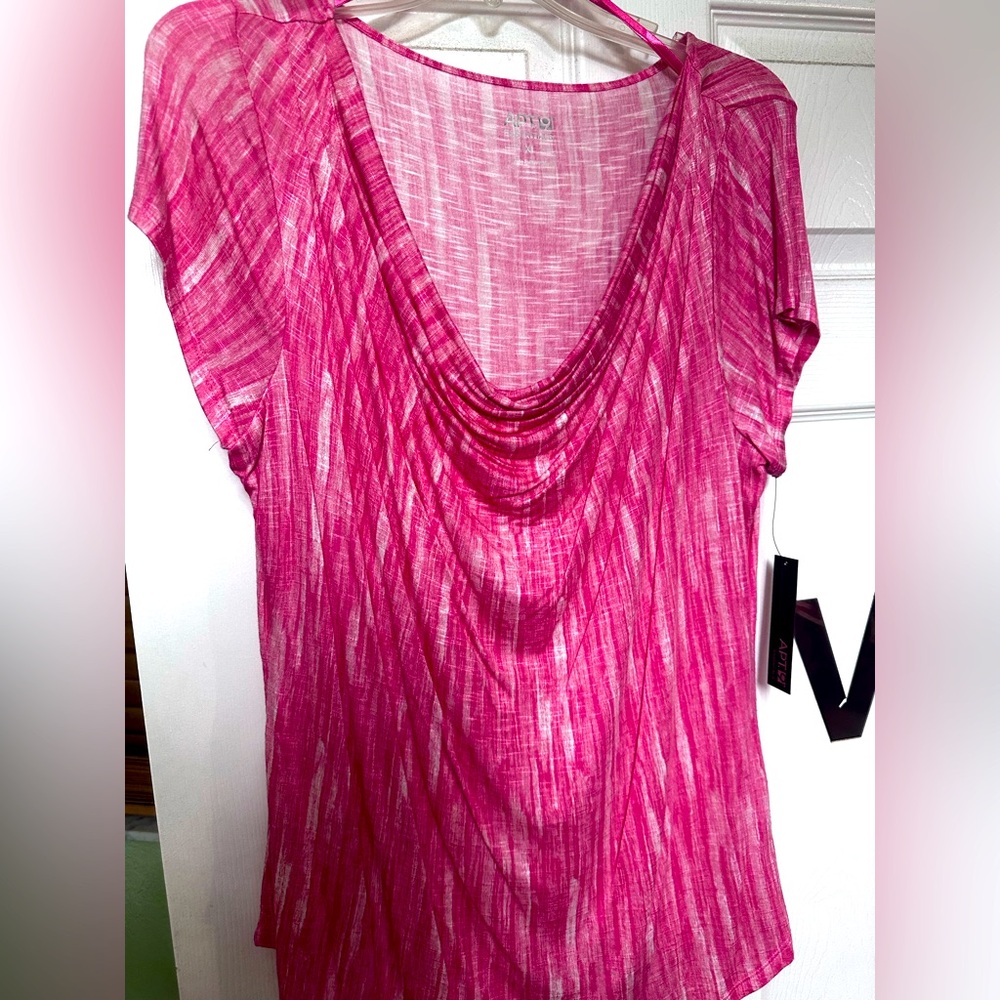 APL Pink Ribbed Ruched Cap Sleeve Blouse